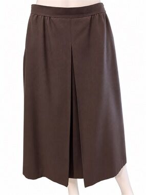 Vintage Partner by Par Pant-Man Brown Pleated Midi Skirt Size 14